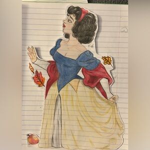 Hand-Drawn Illustration of a Woman in Cream Dress